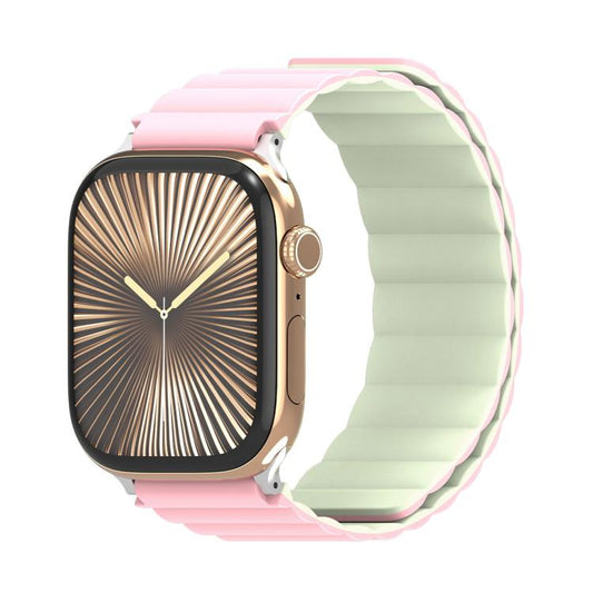 For Apple Watch 42mm / 41mm / 40mm / 38mm DUX DUCIS SD Series Double-Sided Blind Insert Silicone Magnetic Watch Strap(Light Pink + Light Green) by DUX DUCIS