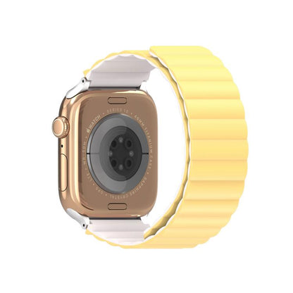 For Apple Watch 42mm / 41mm / 40mm / 38mm DUX DUCIS SD Series Double-Sided Blind Insert Silicone Magnetic Watch Strap(Light Yellow + Starlight) by DUX DUCIS