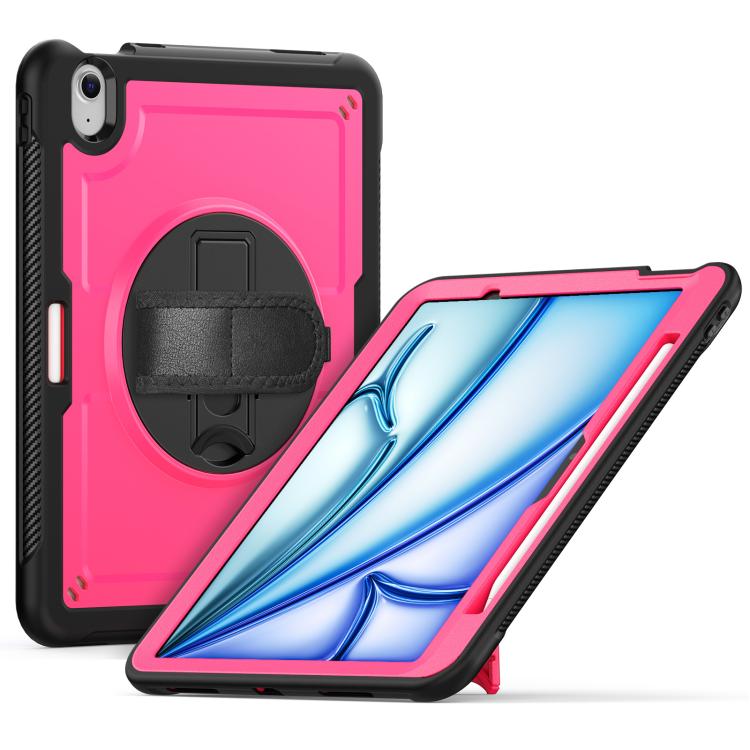 For iPad Air 11 2025 / 2024 Honeycomb Hand Grip Turntable Stand Tablet Case(Rose Red) by bashfashion