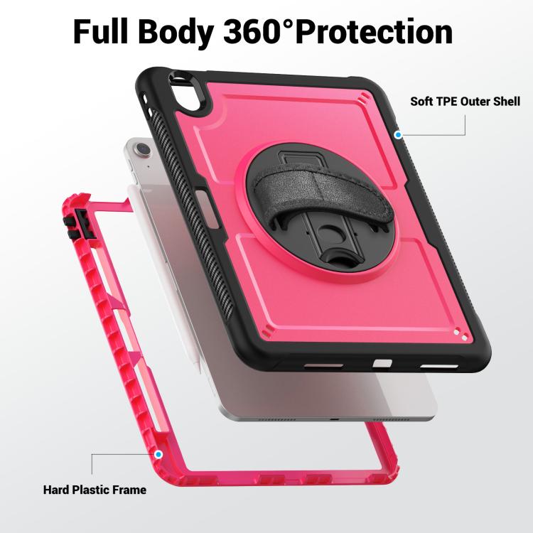 For iPad Air 11 2025 / 2024 Honeycomb Hand Grip Turntable Stand Tablet Case(Rose Red) by bashfashion