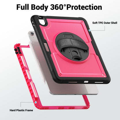 For iPad Air 11 2025 / 2024 Honeycomb Hand Grip Turntable Stand Tablet Case(Rose Red) by bashfashion