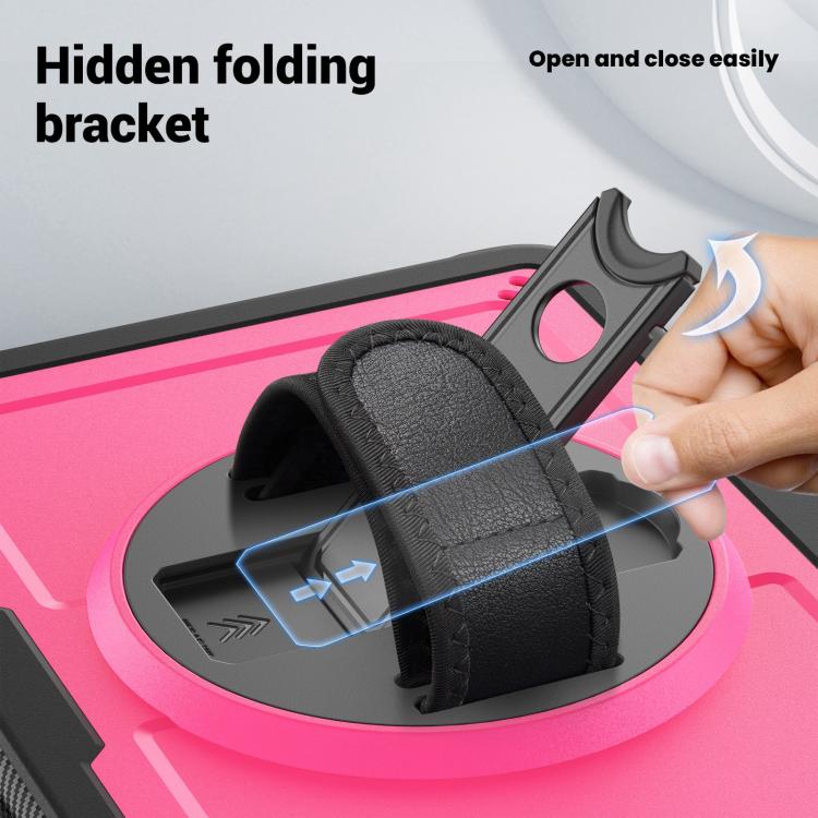 For iPad Air 11 2025 / 2024 Honeycomb Hand Grip Turntable Stand Tablet Case(Rose Red) by bashfashion