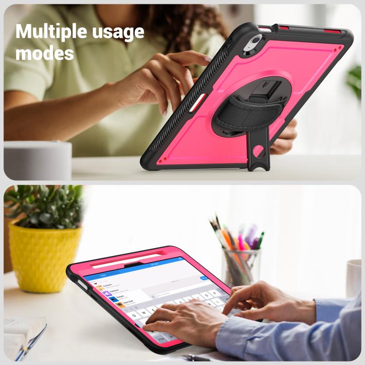 For iPad Air 11 2025 / 2024 Honeycomb Hand Grip Turntable Stand Tablet Case(Rose Red) by bashfashion