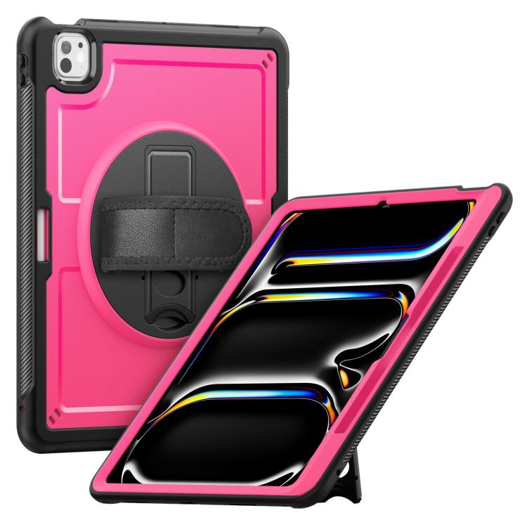 For iPad Pro 13 2025 / 2024 Honeycomb Hand Grip Turntable Stand Tablet Case(Rose Red) by bashfashion