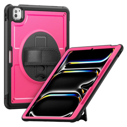 For iPad Pro 13 2025 / 2024 Honeycomb Hand Grip Turntable Stand Tablet Case(Rose Red) by bashfashion