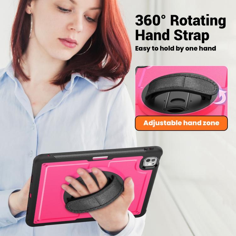 For iPad Pro 13 2025 / 2024 Honeycomb Hand Grip Turntable Stand Tablet Case(Rose Red) by bashfashion