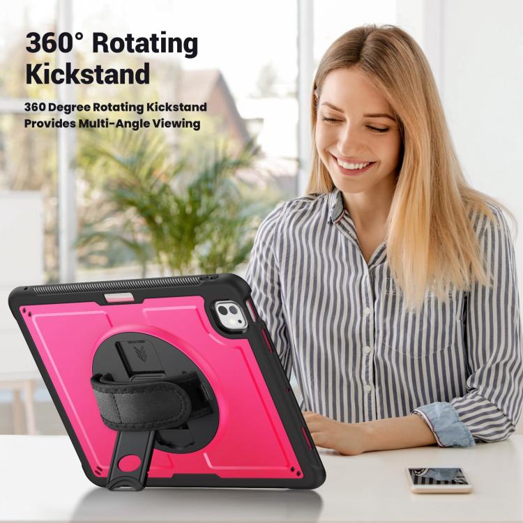 For iPad Pro 13 2025 / 2024 Honeycomb Hand Grip Turntable Stand Tablet Case(Rose Red) by bashfashion
