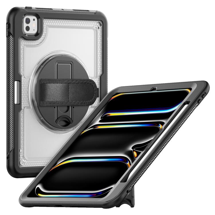 For iPad Pro 11 2025 / 2024 Honeycomb Hand Grip Turntable Stand Tablet Case(Transparent) by bashfashion