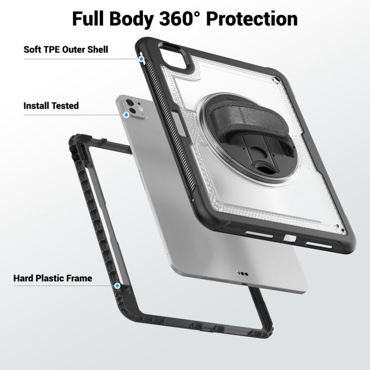 For iPad Pro 11 2025 / 2024 Honeycomb Hand Grip Turntable Stand Tablet Case(Transparent) by bashfashion