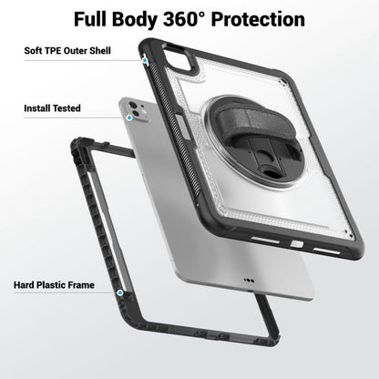For iPad Pro 11 2025 / 2024 Honeycomb Hand Grip Turntable Stand Tablet Case(Transparent) by bashfashion