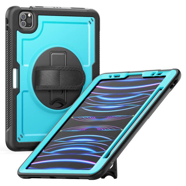 For iPad Air 2022 10.9 / Pro 11 2022 Honeycomb Hand Grip Turntable Stand Tablet Case(Light Blue) by bashfashion