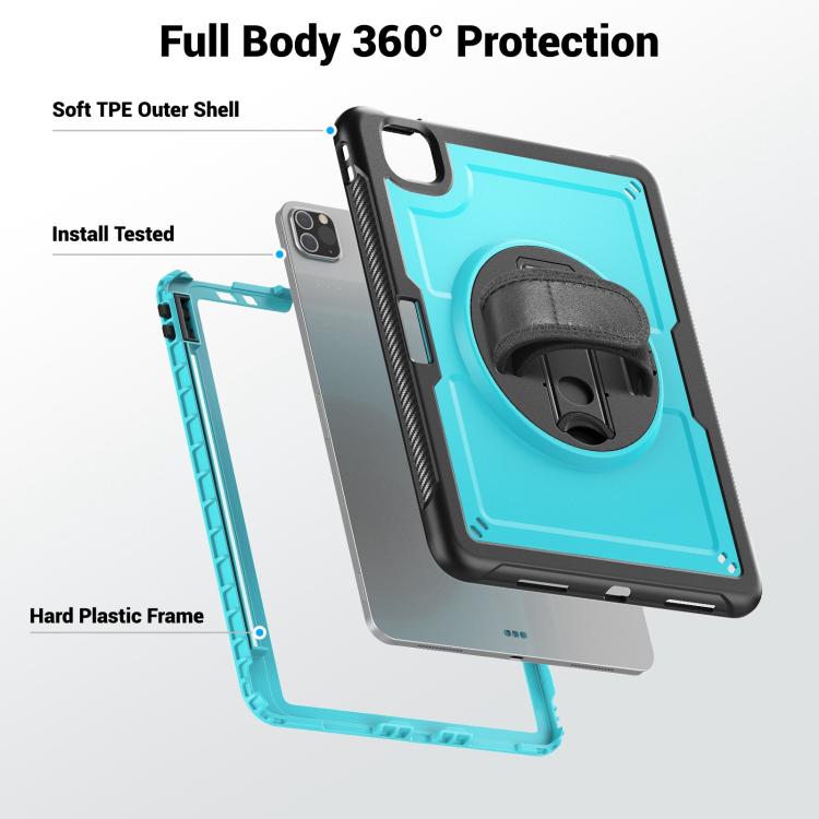 For iPad Air 2022 10.9 / Pro 11 2022 Honeycomb Hand Grip Turntable Stand Tablet Case(Light Blue) by bashfashion