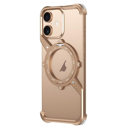 For iPhone 16 Plus S Shaped 360 Holder Airbag Frameless MagSafe Metal Phone Case(Desert Gold) by bashfashion