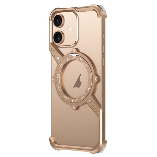 For iPhone 16 Plus S Shaped 360 Holder Airbag Frameless MagSafe Metal Phone Case(Desert Gold) by bashfashion