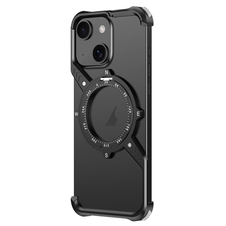 For iPhone 14 S Shaped 360 Holder Airbag Frameless MagSafe Metal Phone Case(Black) by bashfashion