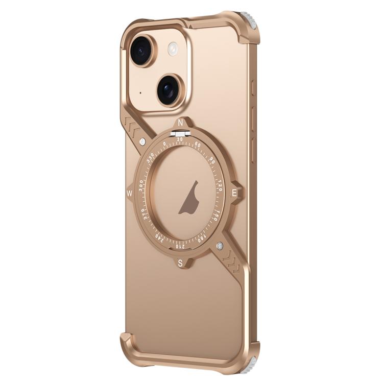 For iPhone 14 S Shaped 360 Holder Airbag Frameless MagSafe Metal Phone Case(Desert Gold) by bashfashion