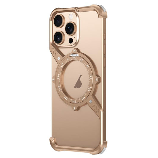 For iPhone 14 Pro S Shaped 360 Holder Airbag Frameless MagSafe Metal Phone Case(Desert Gold) by bashfashion