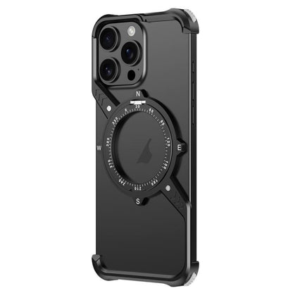 For iPhone 13 Pro S Shaped 360 Holder Airbag Frameless MagSafe Metal Phone Case(Black) by bashfashion