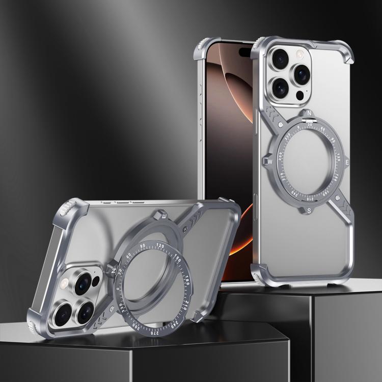 For iPhone 13 S Shaped 360 Holder Airbag Frameless MagSafe Metal Phone Case(Space Gray) by bashfashion