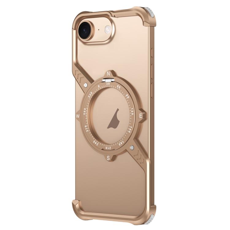 For iPhone 16e S Shaped 360 Holder Airbag Frameless MagSafe Metal Phone Case(Desert Gold) by bashfashion