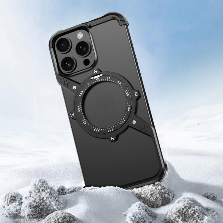 For iPhone 14 S Shaped 360 Holder Airbag Frameless MagSafe Metal Phone Case(Space Gray) by bashfashion