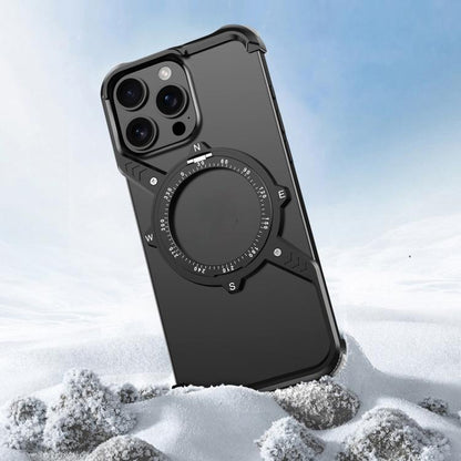 For iPhone 15 Pro Max S Shaped 360 Holder Airbag Frameless MagSafe Metal Phone Case(Space Gray) by bashfashion