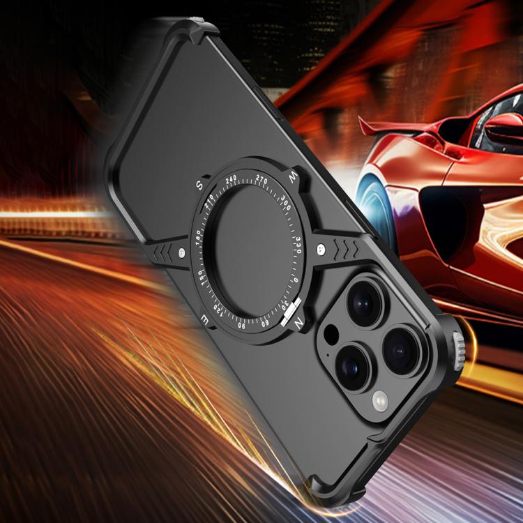 For iPhone 14 Pro Max S Shaped 360 Holder Airbag Frameless MagSafe Metal Phone Case(Space Gray) by bashfashion