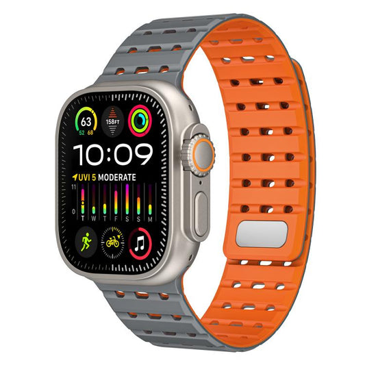 For Apple Watch 46mm / 49mm / 45mm / 44mm Two-Tone Breathable Magnetic Silicone Watch Band(Gray Orange) by bashfashion