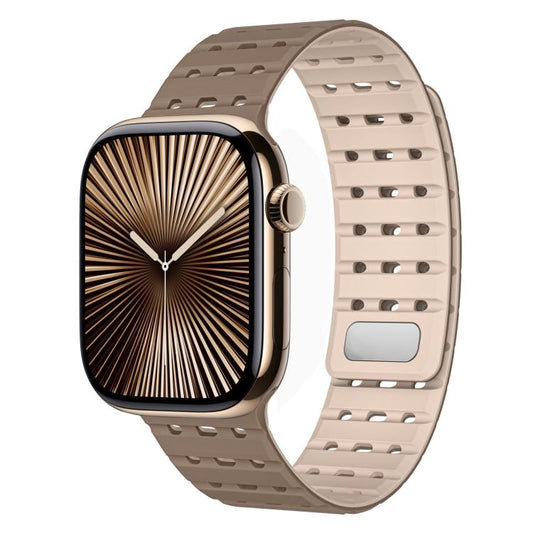 For Apple Watch 42mm / 41mm / 40mm / 38mm Two-Tone Breathable Magnetic Silicone Watch Band(Brown Apricot) by bashfashion