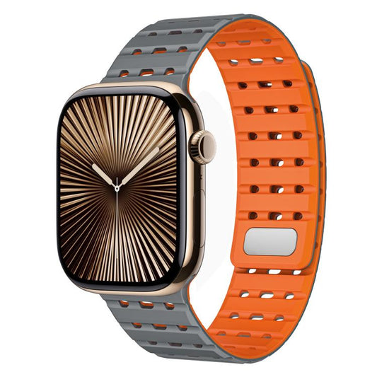 For Apple Watch 42mm / 41mm / 40mm / 38mm Two-Tone Breathable Magnetic Silicone Watch Band(Gray Orange) by bashfashion