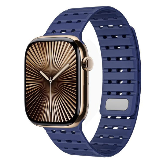 For Apple Watch 42mm / 41mm / 40mm / 38mm Two-Tone Breathable Magnetic Silicone Watch Band(Dark Blue) by bashfashion