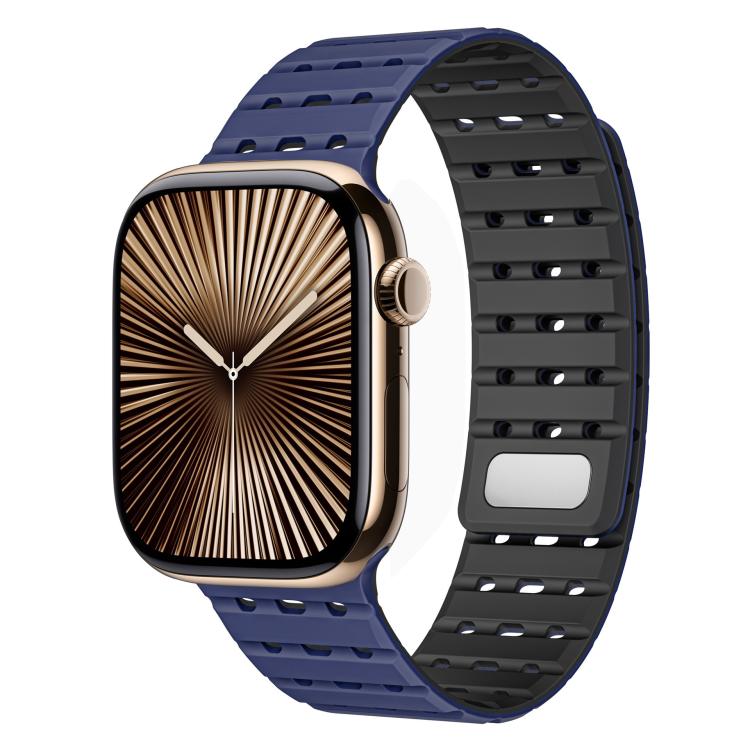 For Apple Watch 42mm / 41mm / 40mm / 38mm Two-Tone Breathable Magnetic Silicone Watch Band(Dark Blue Black) by bashfashion