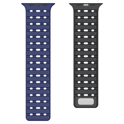 For Apple Watch 46mm / 49mm / 45mm / 44mm Two-Tone Breathable Magnetic Silicone Watch Band(Black Orange) by bashfashion