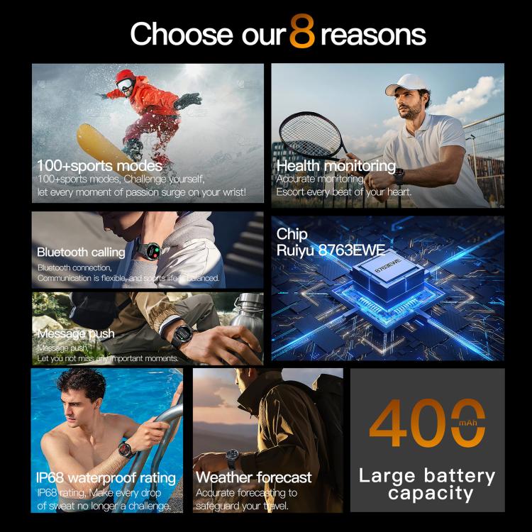 AK61 BT Call Smart Watch, Support Blood Pressure / Heart Rate / Sports Health Monitoring Fitness Tracker(Black Silicone) by bashfashion