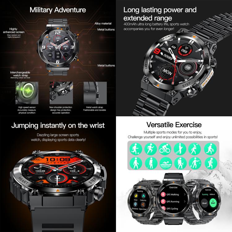 AK61 BT Call Smart Watch, Support Blood Pressure / Heart Rate / Sports Health Monitoring Fitness Tracker(Black Steel) by bashfashion