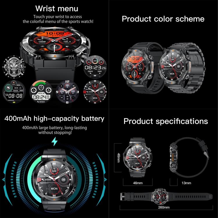 AK61 BT Call Smart Watch, Support Blood Pressure / Heart Rate / Sports Health Monitoring Fitness Tracker(Black Steel) by bashfashion