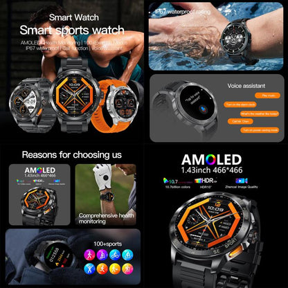 AK77 BT Call Smart Watch, Support Blood Oxygen / Blood Pressure / Heart Rate / Sports Health Monitoring Fitness Tracker(Orange Silicone) by bashfashion