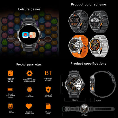 AK77 BT Call Smart Watch, Support Blood Oxygen / Blood Pressure / Heart Rate / Sports Health Monitoring Fitness Tracker(Black Steel) by bashfashion