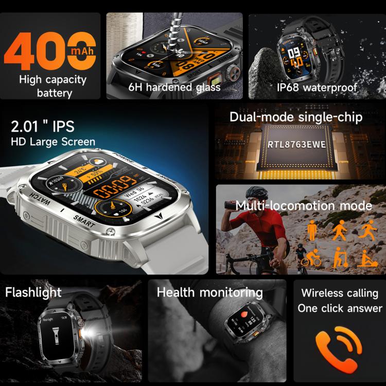 AK80 BT Call Smart Watch, Support Blood Oxygen / Blood Pressure / Heart Rate / Sports Health Monitoring Fitness Tracker(Grey Silicone) by bashfashion