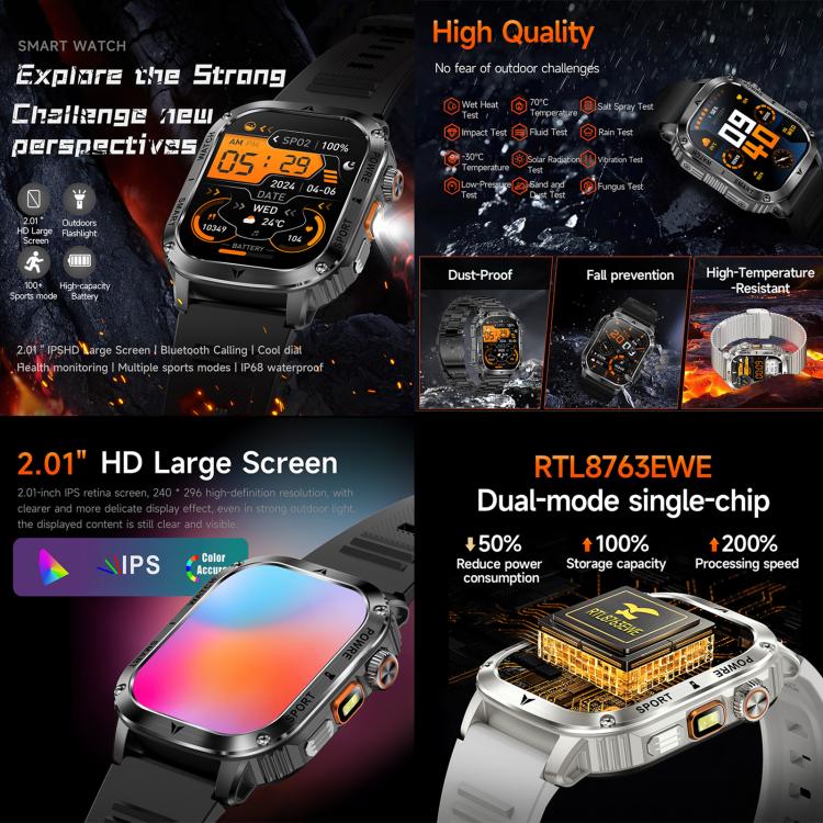 AK80 BT Call Smart Watch, Support Blood Oxygen / Blood Pressure / Heart Rate / Sports Health Monitoring Fitness Tracker(Grey Silicone) by bashfashion