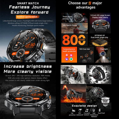 AK82 BT Call Smart Watch, Support Blood Oxygen / Blood Pressure / Heart Rate / Sports Health Monitoring Fitness Tracker(Silver Steel) by bashfashion