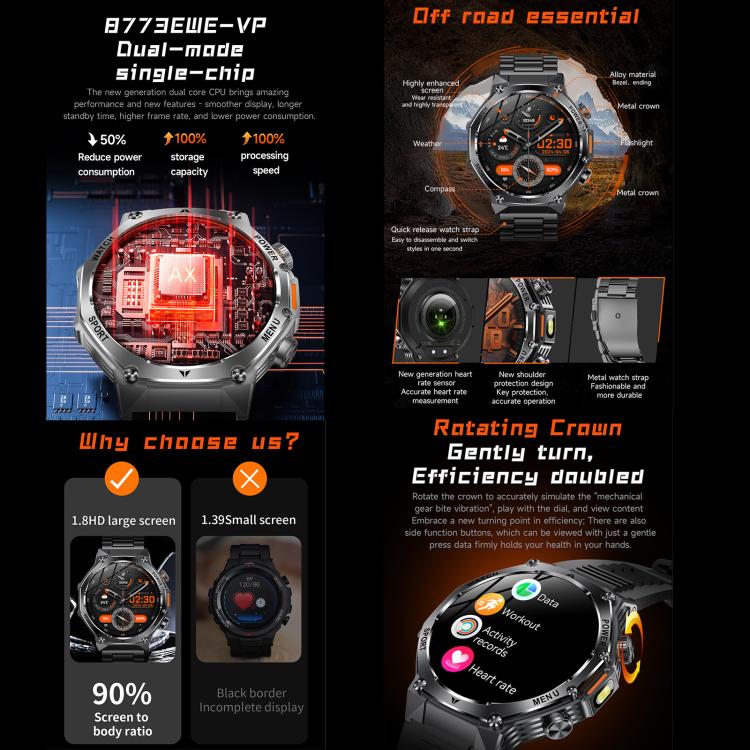 AK82 BT Call Smart Watch, Support Blood Oxygen / Blood Pressure / Heart Rate / Sports Health Monitoring Fitness Tracker(Space Gray Steel) by bashfashion