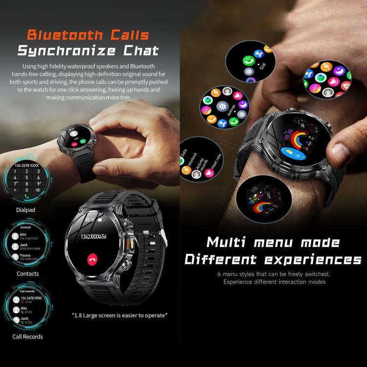 AK82 BT Call Smart Watch, Support Blood Oxygen / Blood Pressure / Heart Rate / Sports Health Monitoring Fitness Tracker(Space Gray Black Silicone) by bashfashion