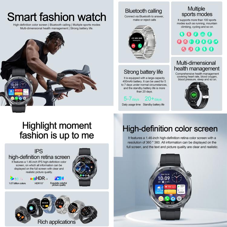 AK83 BT Call Smart Watch, Support Blood Pressure / Heart Rate / Sports Health Monitoring Fitness Tracker(Steel 3-Bead Steel) by bashfashion