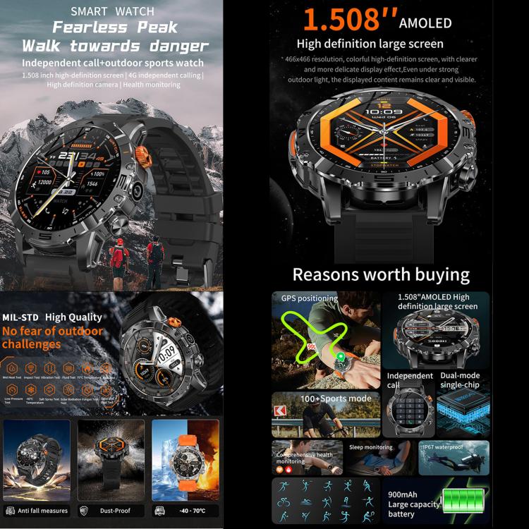 BH11 4G LTE Android 8.1 Smart Watch, 2GB+16GB, Unisoc 8541 Quad Core, Support Heart Rate / Blood Oxygen(Black Steel) by bashfashion