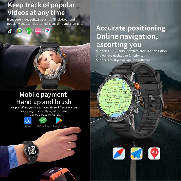 BH11 4G LTE Android 8.1 Smart Watch, 2GB+16GB, Unisoc 8541 Quad Core, Support Heart Rate / Blood Oxygen(Black Steel) by bashfashion