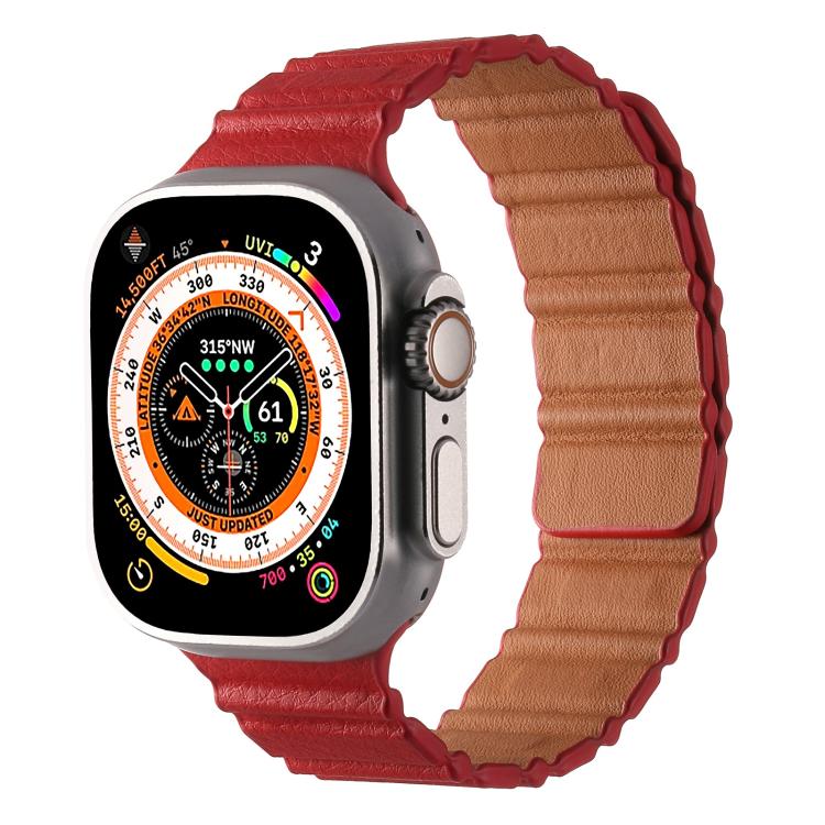 For Apple Watch 46mm / 49mm / 45mm / 44mm Magnetic PU Leather Watch Band(Red) by bashfashion