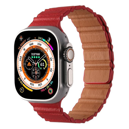 For Apple Watch 46mm / 49mm / 45mm / 44mm Magnetic PU Leather Watch Band(Red) by bashfashion