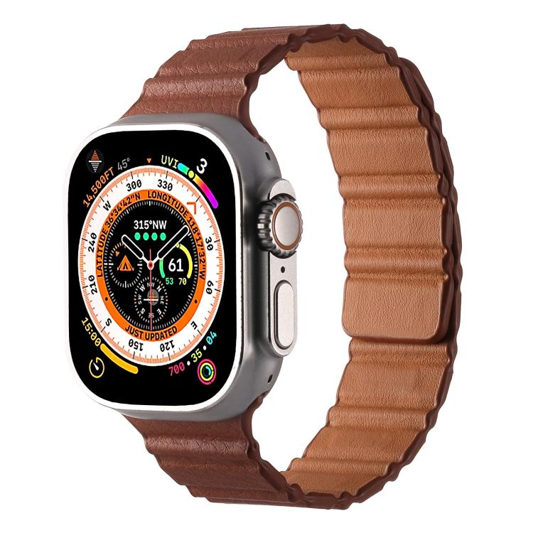 For Apple Watch 46mm / 49mm / 45mm / 44mm Magnetic PU Leather Watch Band(Brown) by bashfashion
