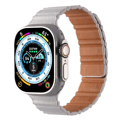 For Apple Watch 46mm / 49mm / 45mm / 44mm Magnetic PU Leather Watch Band(White) by bashfashion